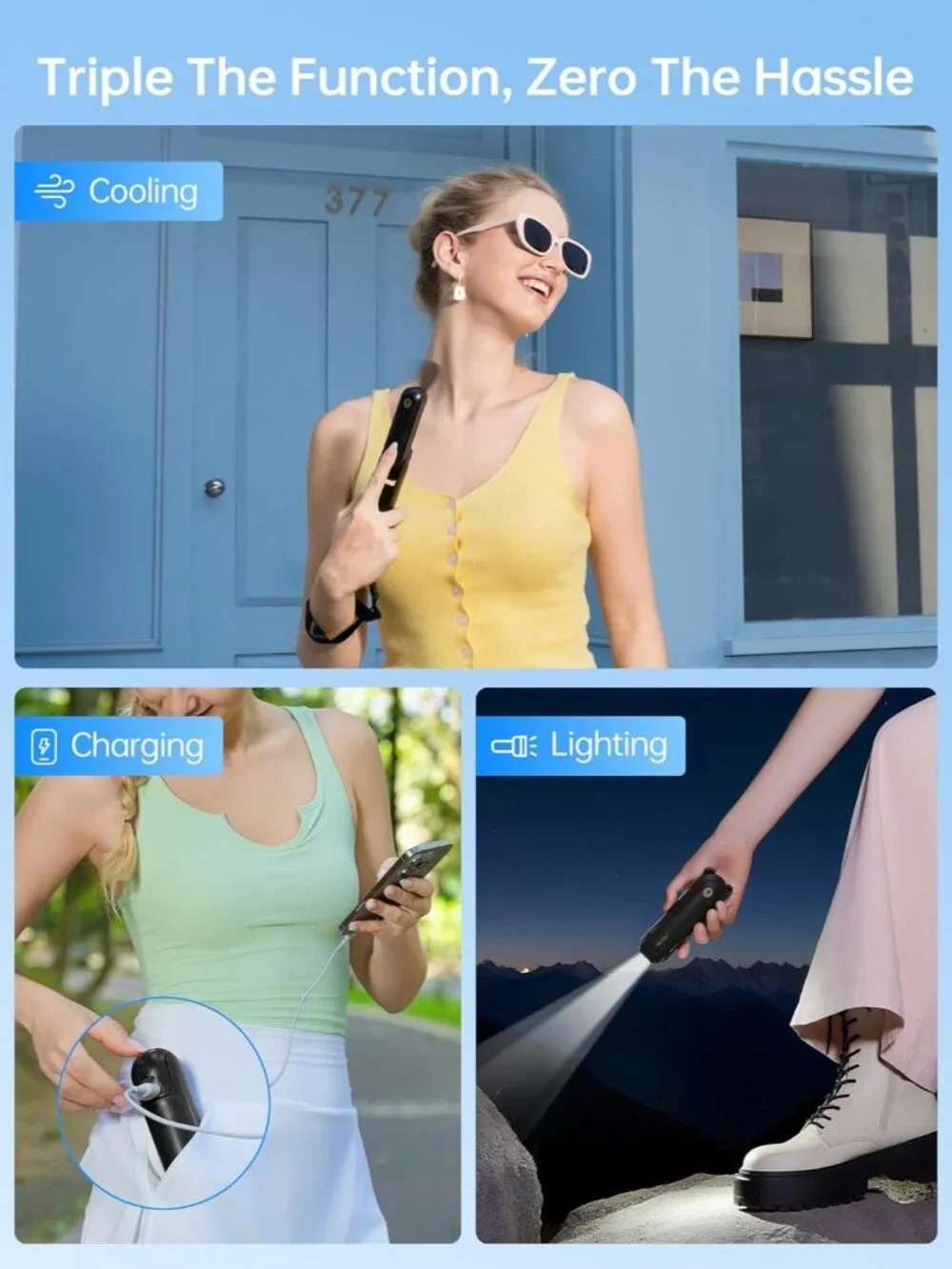Pocket-Sized Rechargeable Fan with Flashlight - Perfect for Summer Adventures